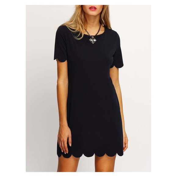 MBM Unlimited Dresses & Skirts - Black Short Sleeve Scallops Shift Dress